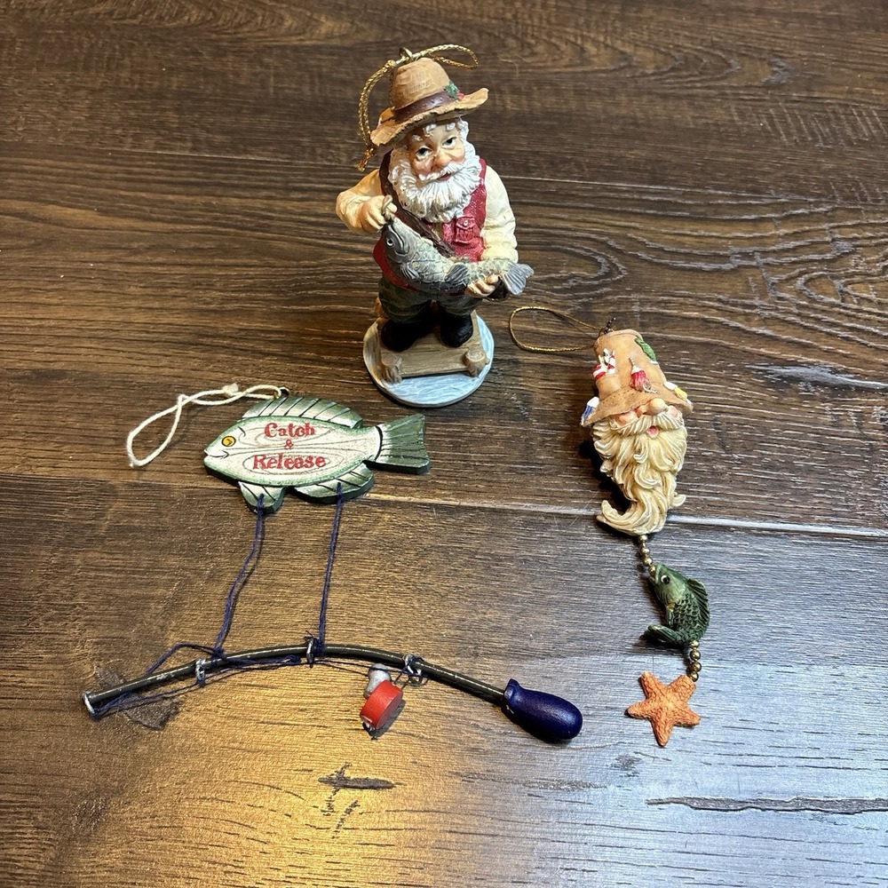 Vintage‎ Fisherman Tree Ornaments  - Fishing Fish Theme Lot Of 3 '96 Christmas